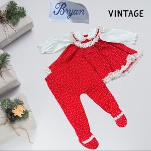 Vtg Bryan 2 Piece L/S Xmas Dress with Quilted  Footed Bottoms 6-9 months